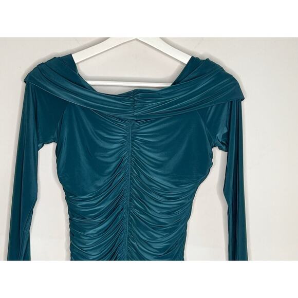 Naked Wardrobe Ruched Long Sleeve Off Shoulder Blouse Top Teal Blue Women's M - Picture 7 of 8